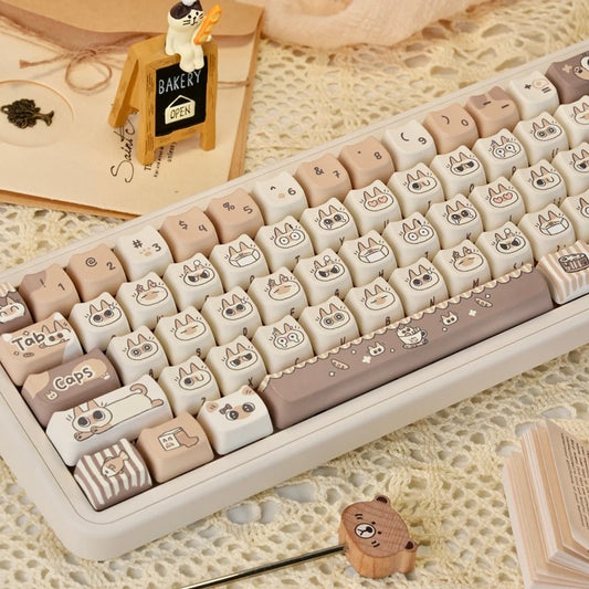 Cozy Cafe Cat PBT Keycaps Set (132-Key)