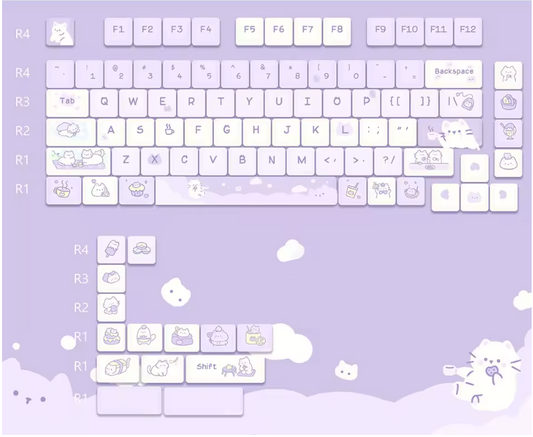 The Cozy-Cat Theme MOA Profile PBT Keycap Set - Purple (95 Keys)