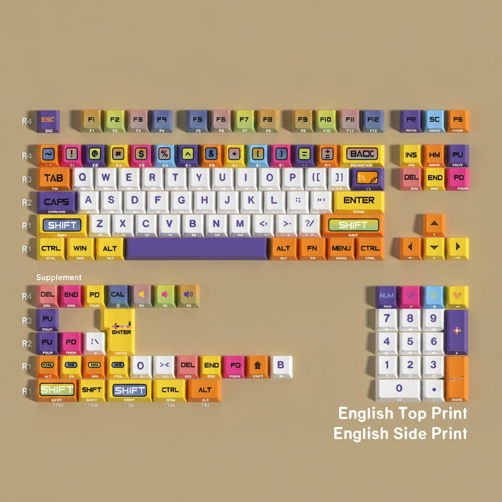English Cartoon Side-Light PBT Keycap Set — Cherry Profile