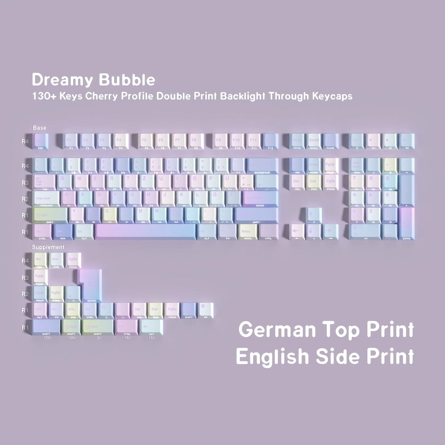 German QWERTZ Gradient PBT Keycap Set for Mechanical Keyboards — 131 Keys