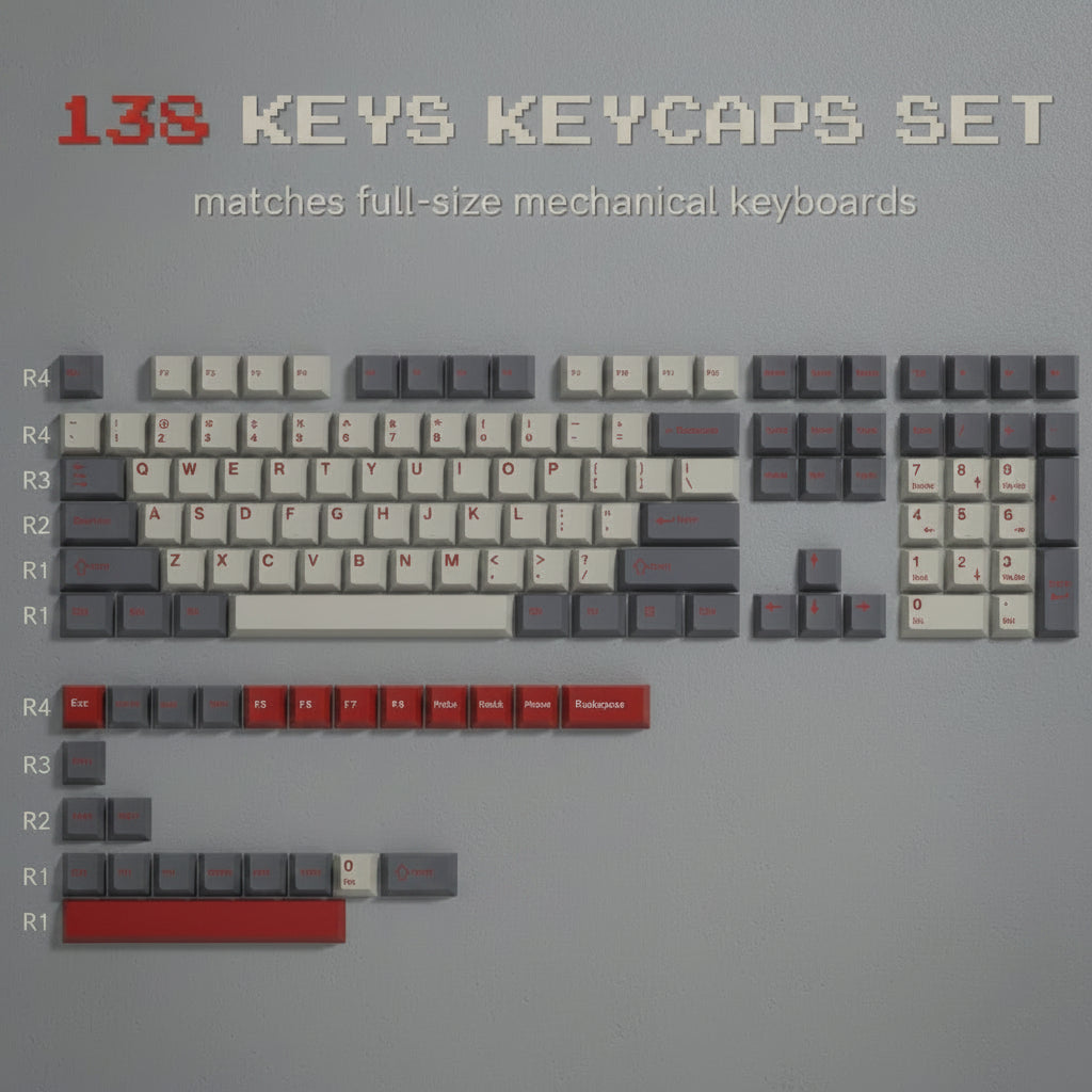 Set of 138 keys keycaps with a tool on a gray background