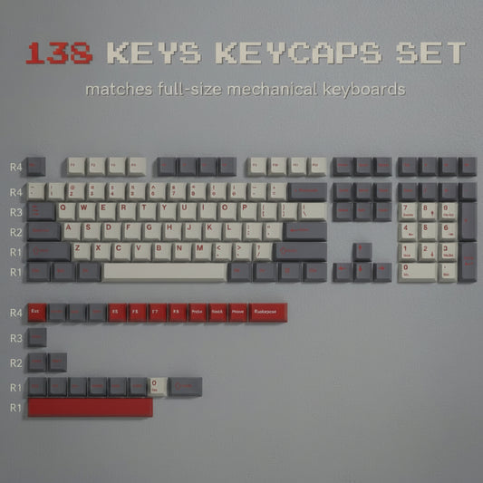 Set of 138 keys keycaps with a tool on a gray background