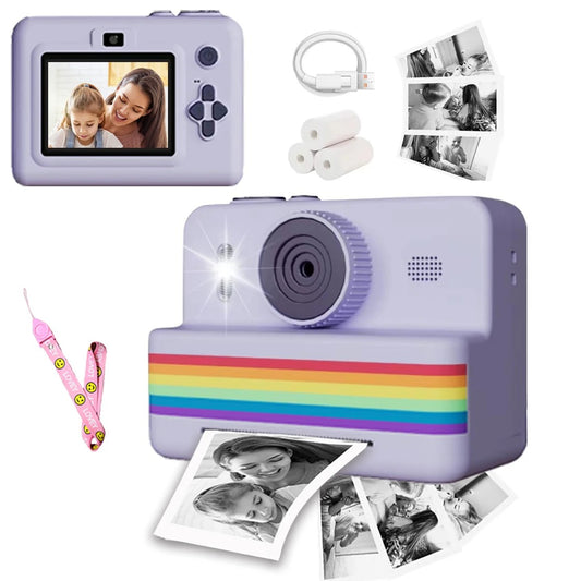 Retro Instant Print Digital Camera for Kids | 180° Rotating Selfie Lens, 1080P HD Video & Inkless Thermal Printer