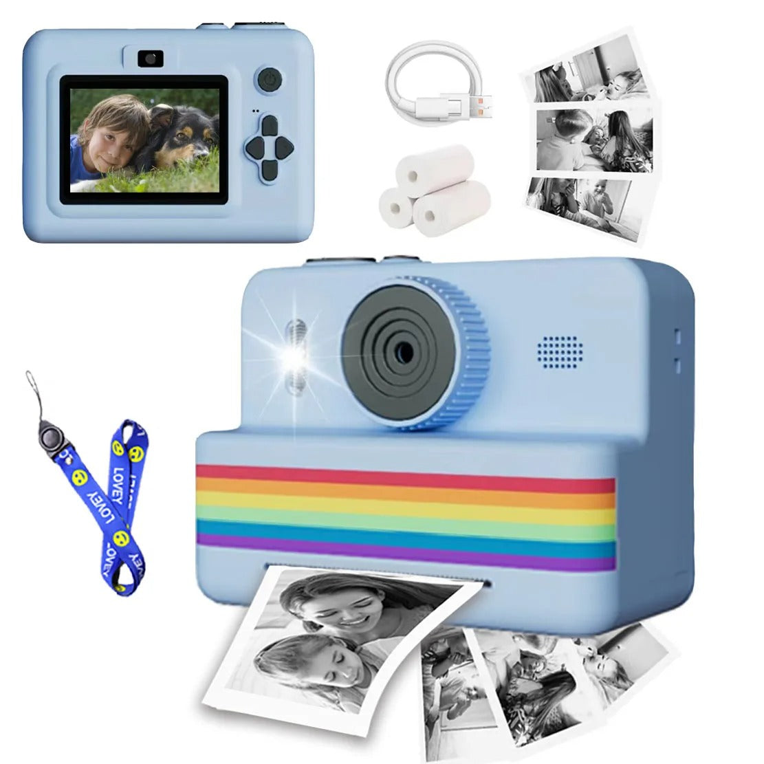 Retro Instant Print Digital Camera for Kids | 180° Rotating Selfie Lens, 1080P HD Video & Inkless Thermal Printer