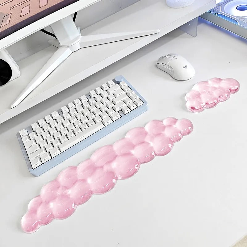 Crystal Bubble Silicone Wrist Rest Set (2-Piece Ergonomic Support) Pink