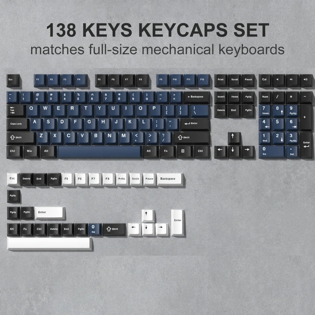 Set of 138 keys keycaps for full-size mechanical keyboards on a gray background