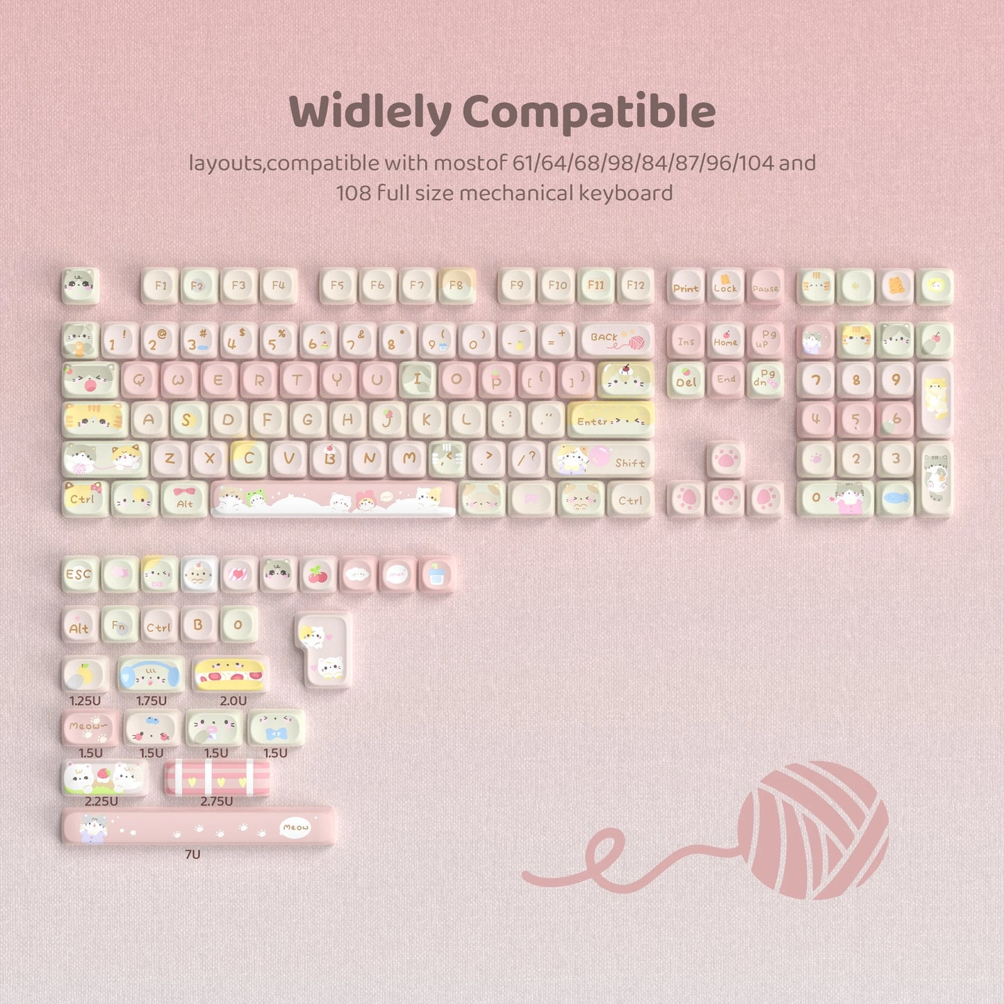 Kitten Custom Keycap Set | Aesthetic MOA Profile Premium PBT Keycaps