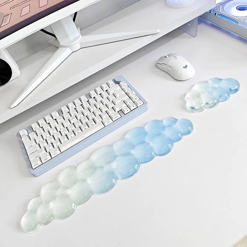 Crystal Bubble Silicone Wrist Rest Set (2-Piece Ergonomic Support) Blue