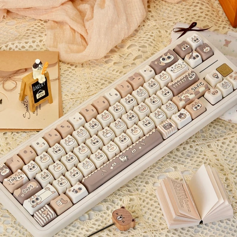 Cozy Cafe Cat PBT Keycaps Set (132-Key, MAO Profile)
