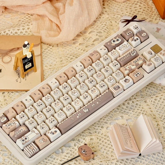 Cozy Cafe Cat PBT Keycaps Set (132-Key, MAO Profile)
