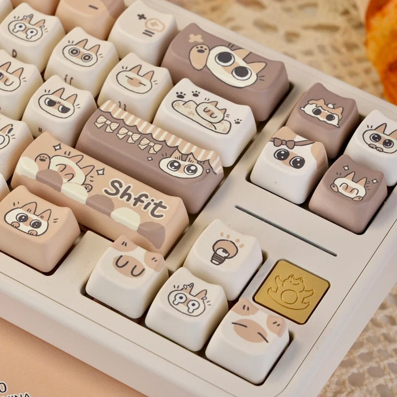 Cozy Cafe Cat PBT Keycaps Set (132-Key, MAO Profile)