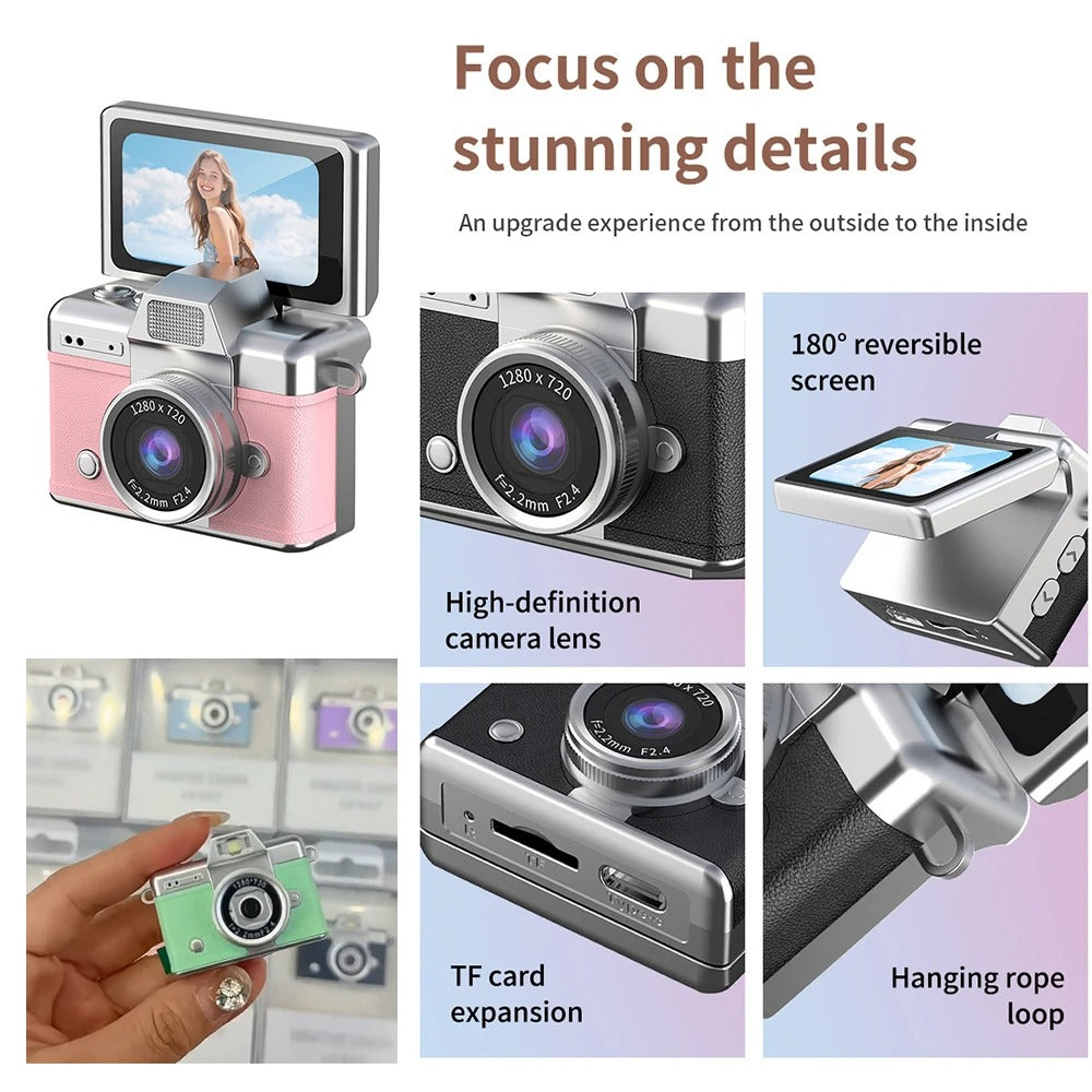 Retro Vintage Mini Digital Camera Starter Kit (Includes 64GB MicroSD Card)