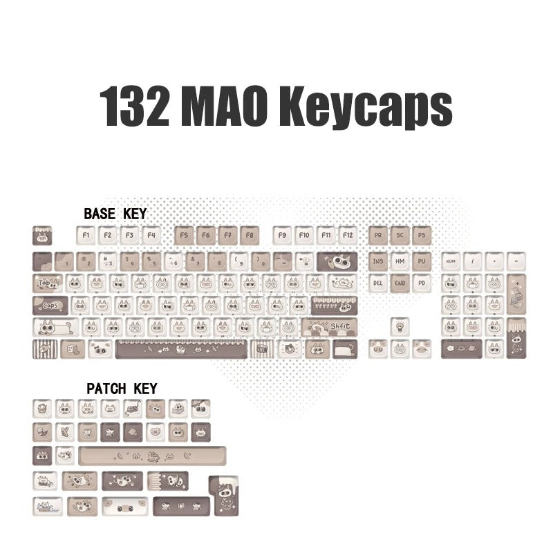 Cozy Cafe Cat PBT Keycaps Set (132-Key, MAO Profile)