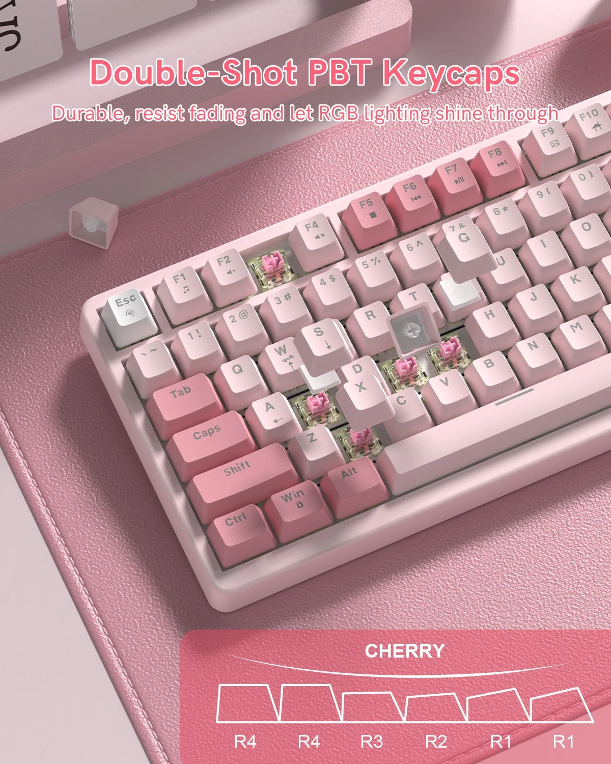 Womier VK75 Retro Pink Mechanical Keyboard | 75% Hot-Swappable Layout with Multi-Function Knob & RGB Backlight
