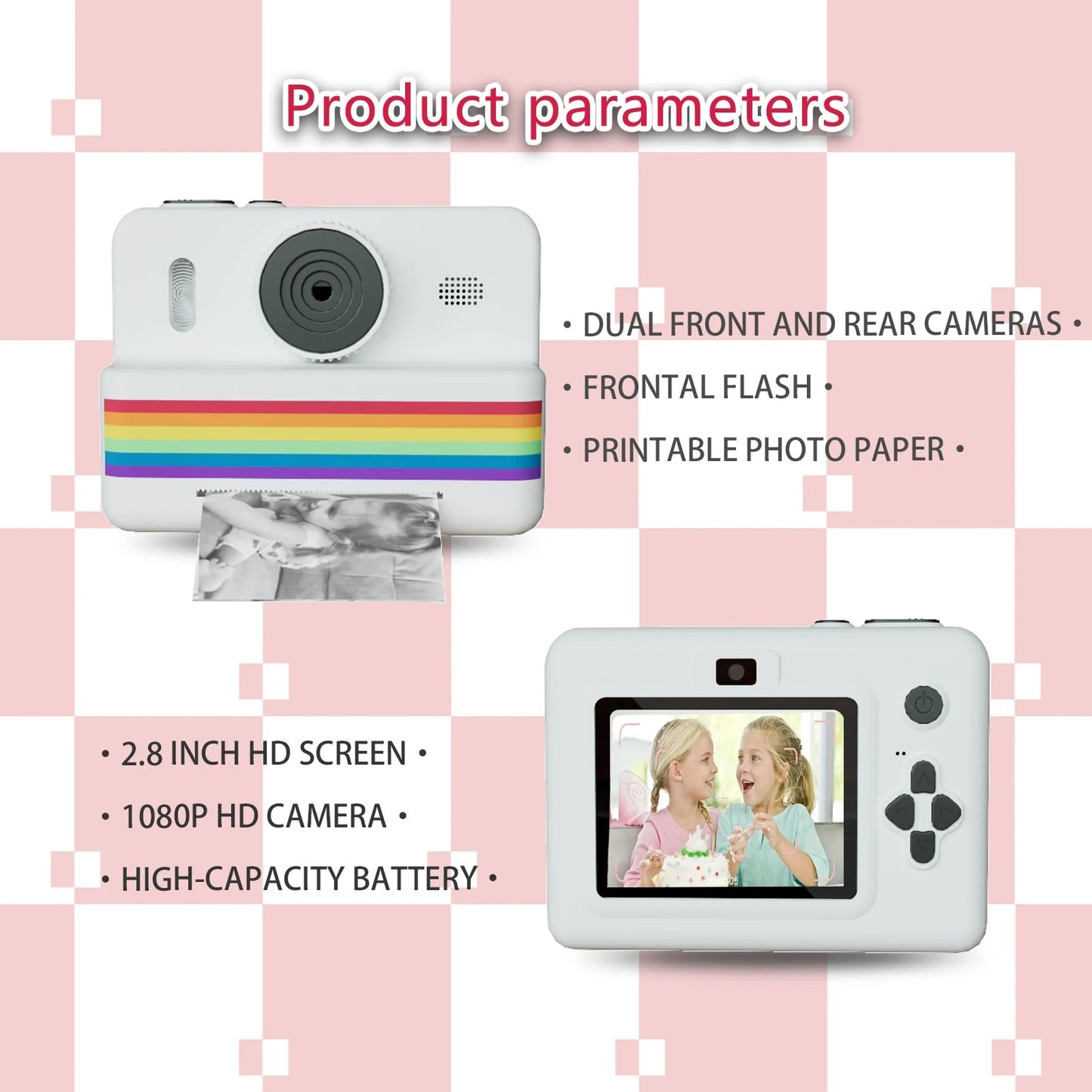 Retro Instant Print Digital Camera for Kids | 180° Rotating Selfie Lens, 1080P HD Video & Inkless Thermal Printer