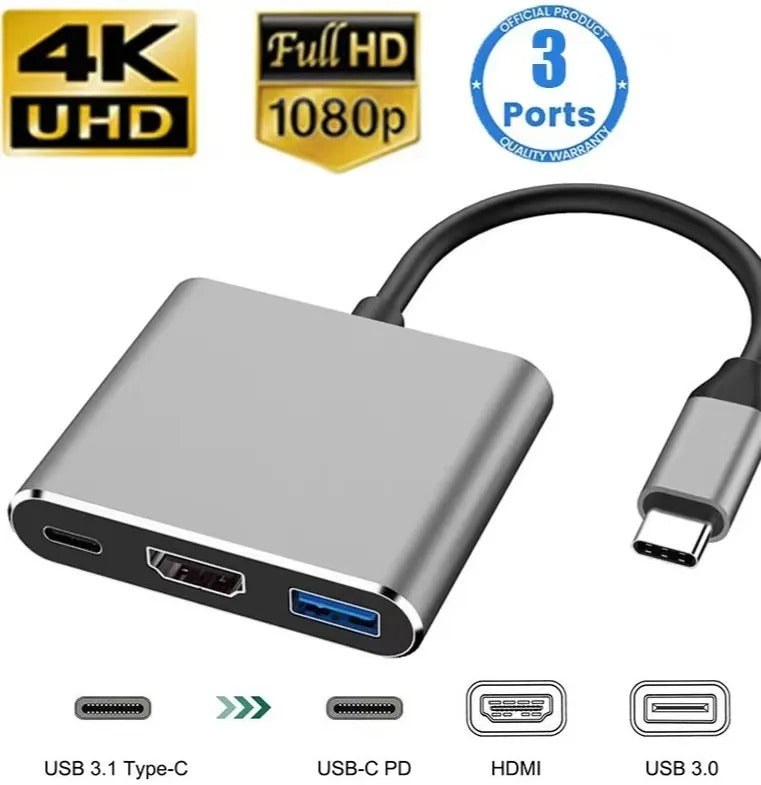 3-in-1 USB-C Multiport Hub | 4K HDMI, 100W PD Fast Charging & USB 3.0 Adapter