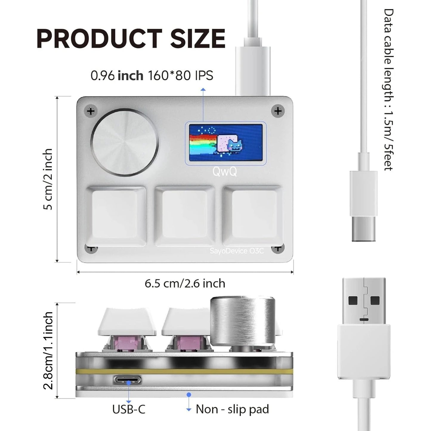 SayoDevice O3C Rapid Trigger Magnetic Keypad | 3-Key Hall Effect Macro Pad with IPS Screen & Control Knob
