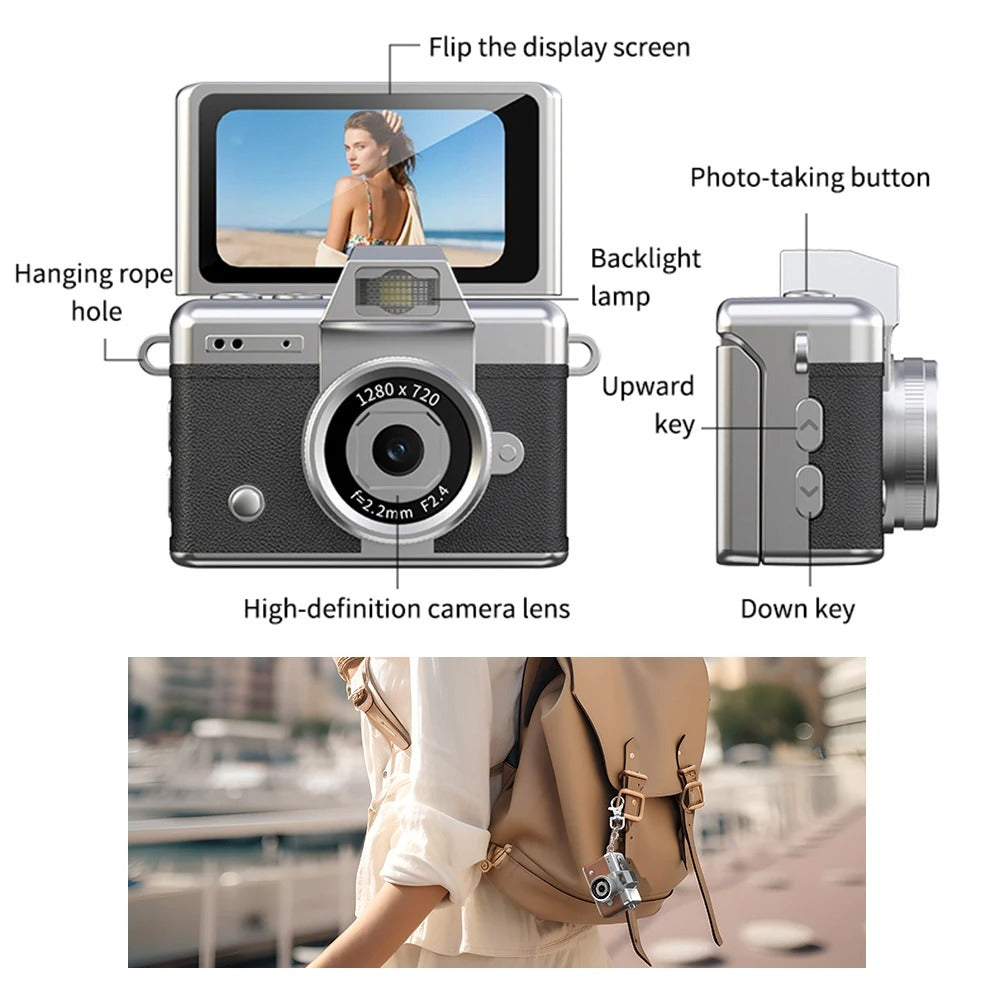 Retro Vintage Mini Digital Camera Starter Kit (Includes 64GB MicroSD Card)