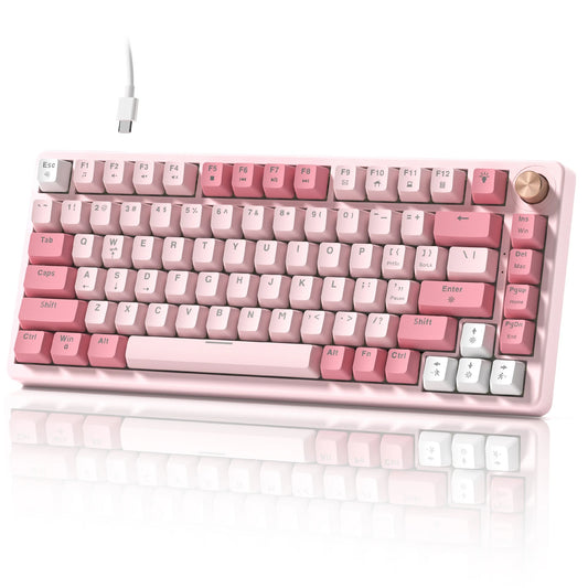Womier VK75 Retro Pink Mechanical Keyboard | 75% Hot-Swappable Layout with Multi-Function Knob & RGB Backlight