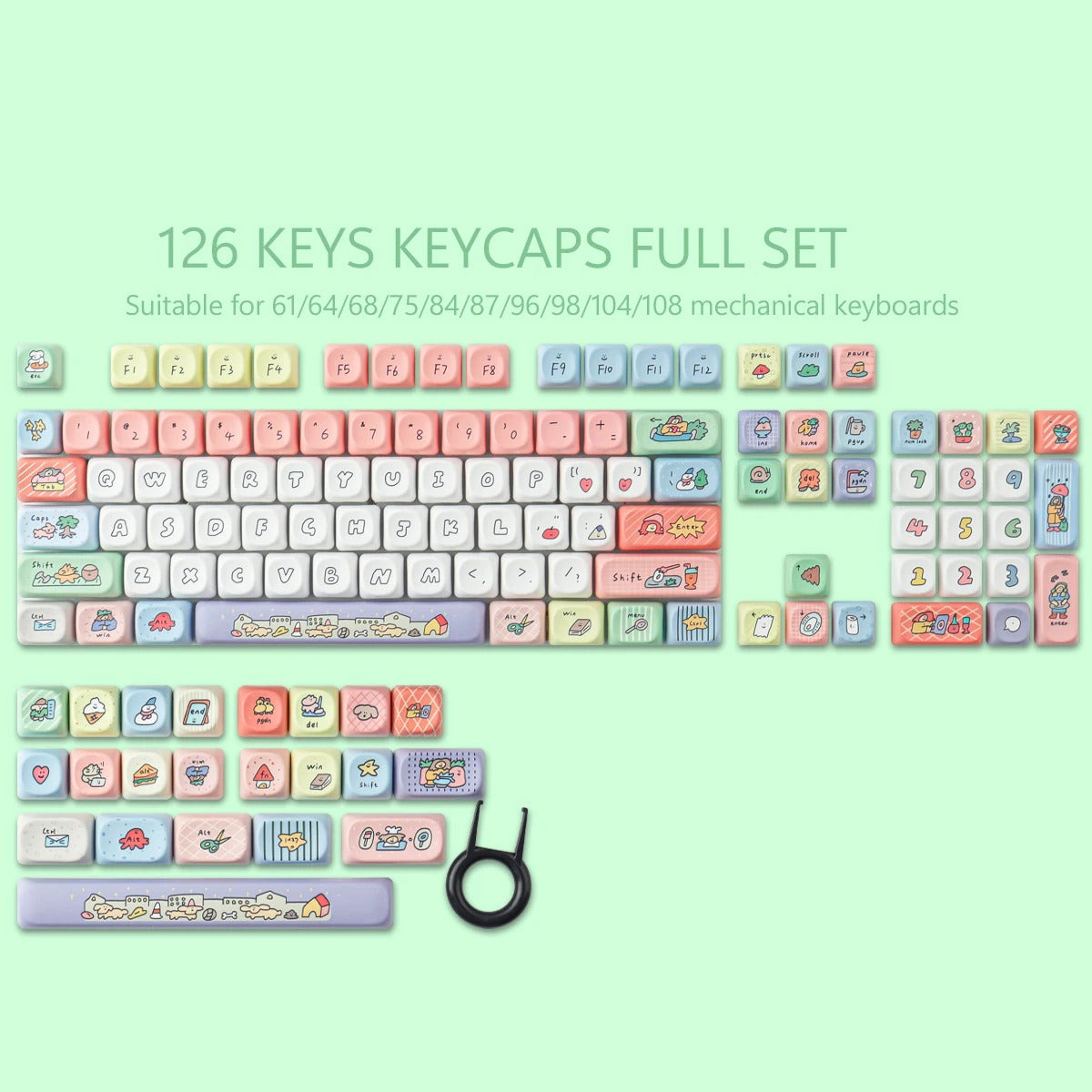 The Retro-Smiley Pastel Theme PBT Keycap Set (126 Keys)